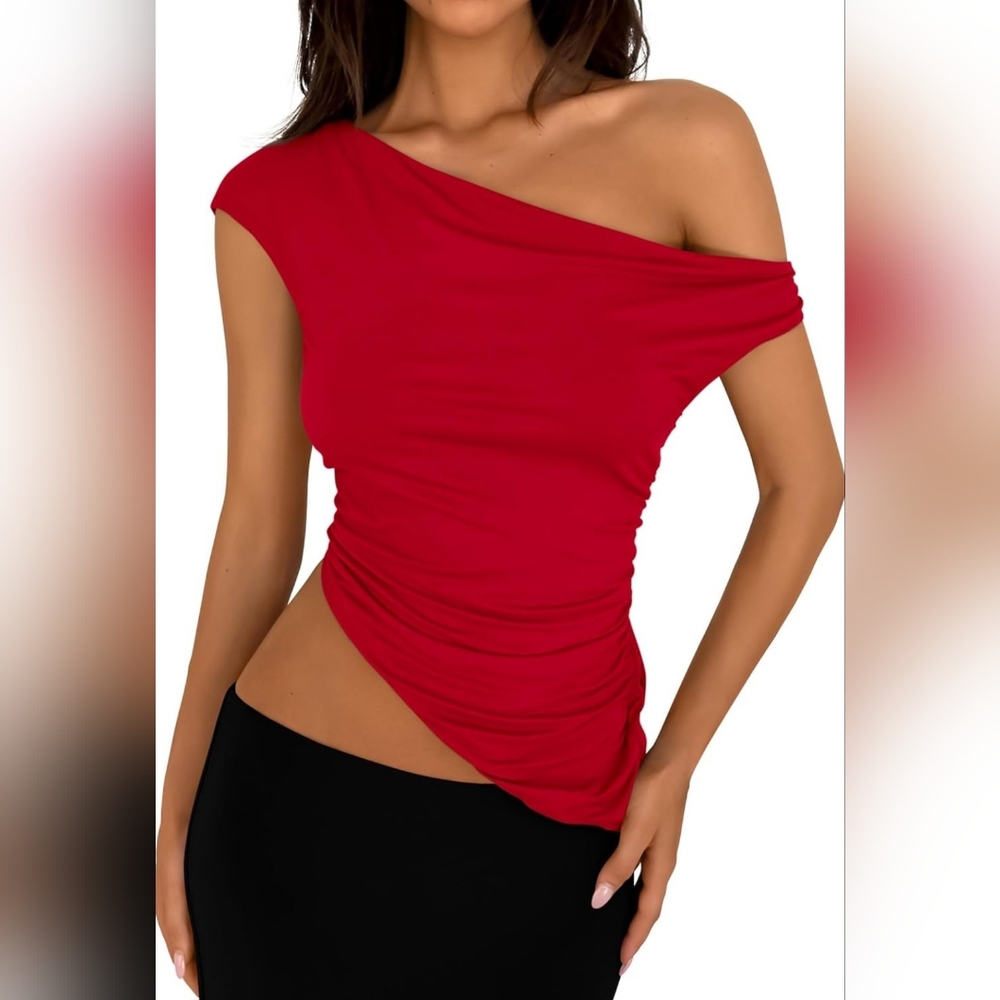 BNWT Elegant Red Off-Shoulder Women's Top